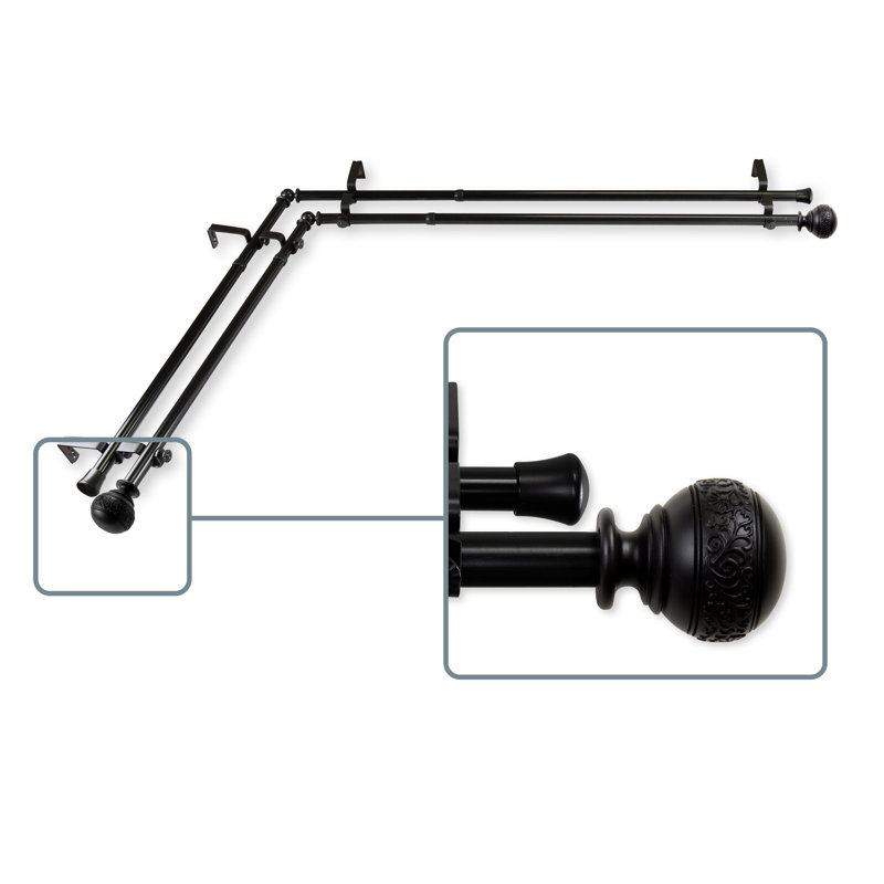 Tringle à rideaux double coin de fenêtre Solon, Noir, L 120 po x l 70 po