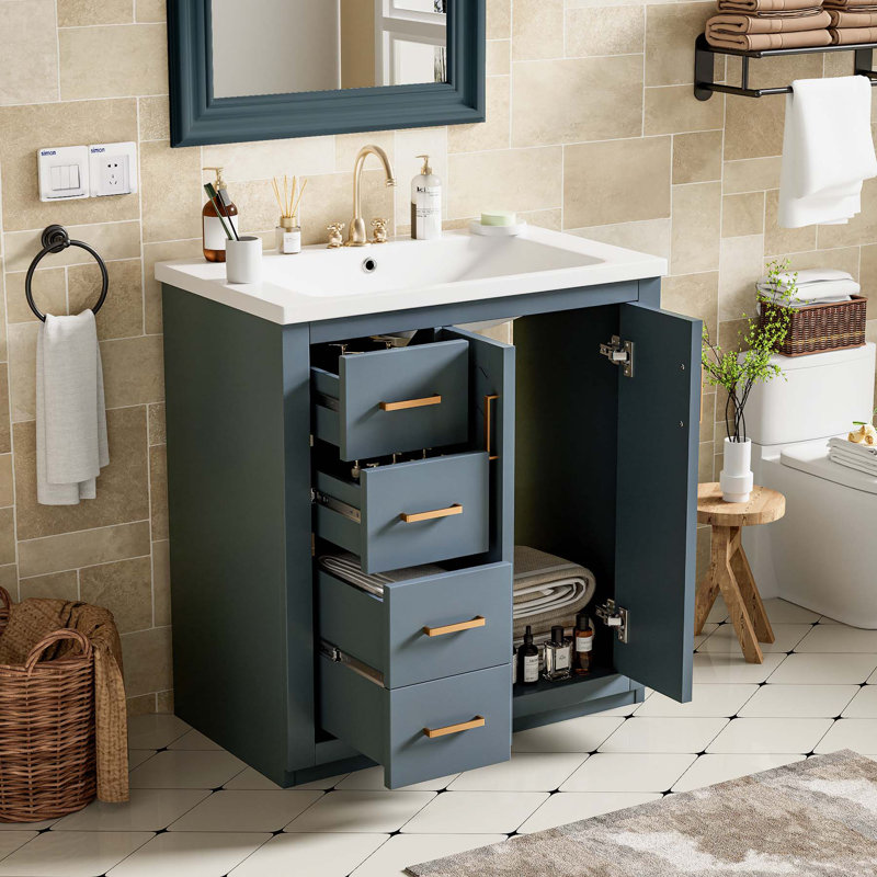 Meuble-lavabo autoportant de haute qualité avec rangement abondant et fabrication durable, Bleu