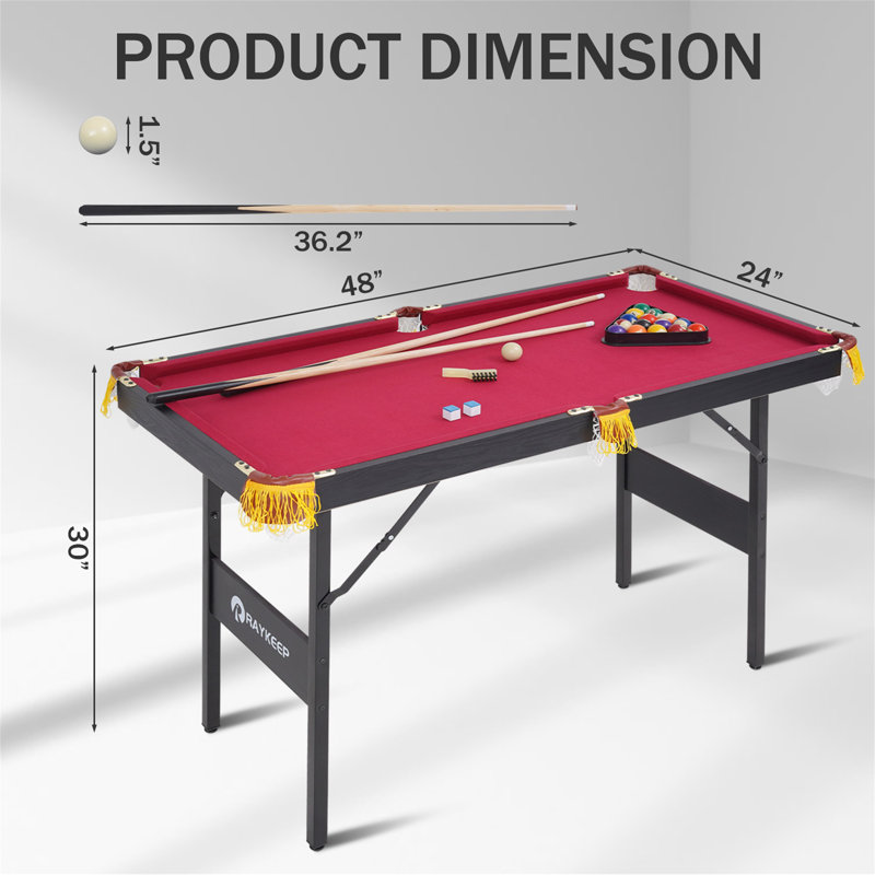 Table de billard portative 48 po RayChee, Bois brun foncé, Rouge