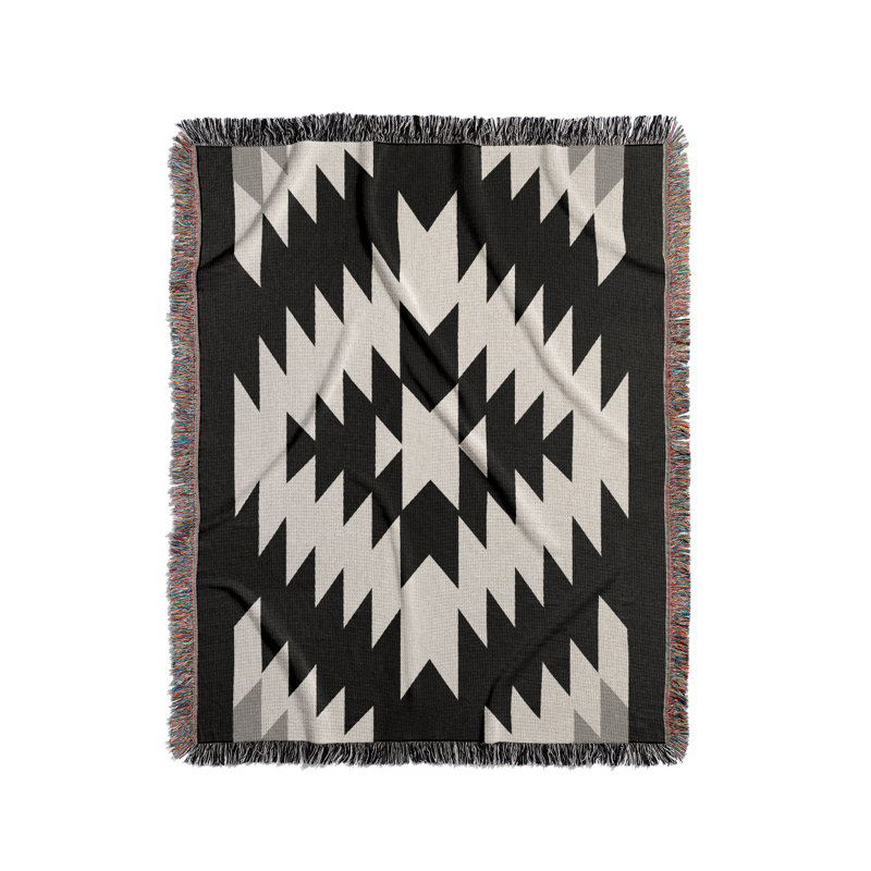 Jeté en mélange de coton Caca South Western, Noir/Blanc cassé, L 60 po x l 60 po