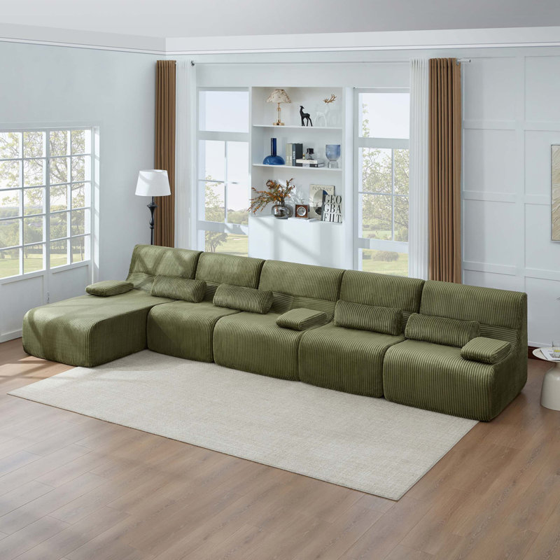 Canapé modulaire moderne avec confort ergonomique, Velours côtelé vert, H 32,4 po x l 161,8 po x P 65,3 po