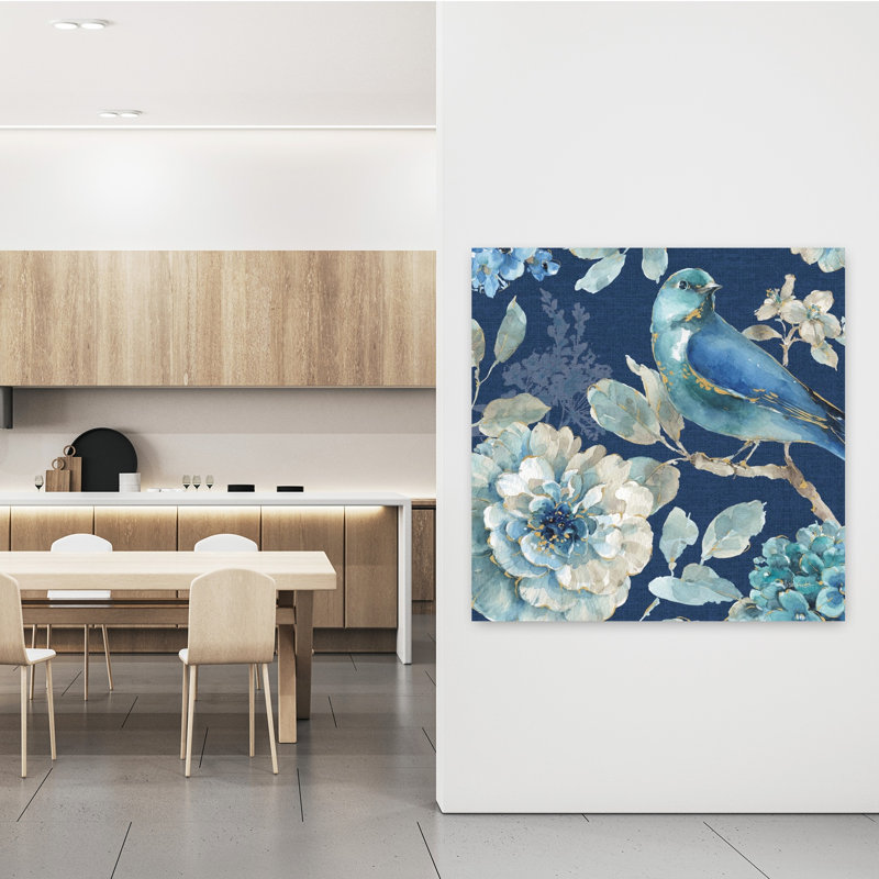 Art contemporain Indigold Xxiii avec oiseau, H 48 po x l 48 po