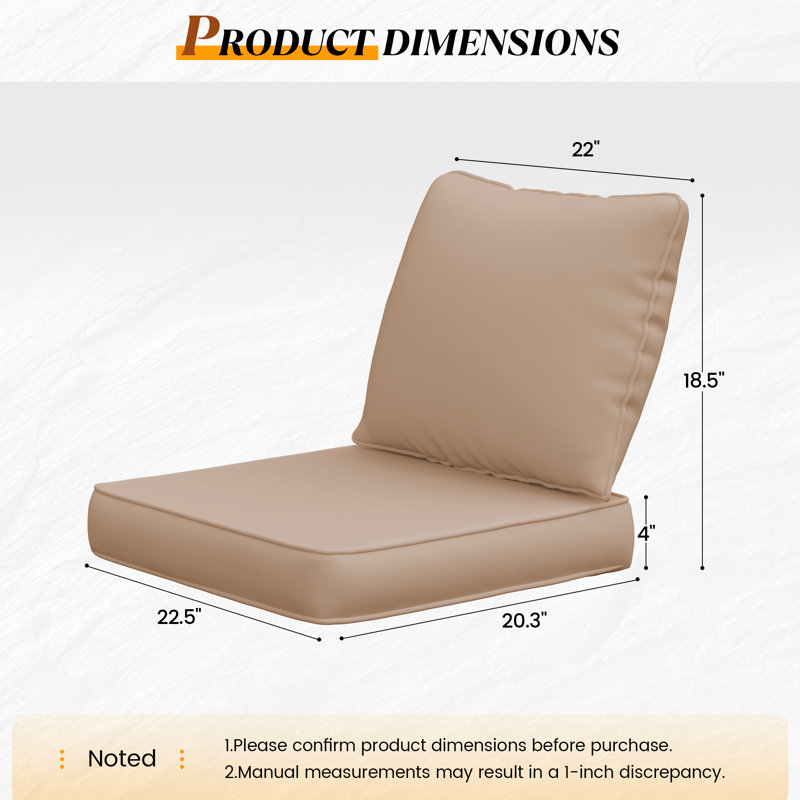 Outdoor 4" Thick Replacement Cushion Set – 4 Seat Cushions, 4 Back Cushions, Beige