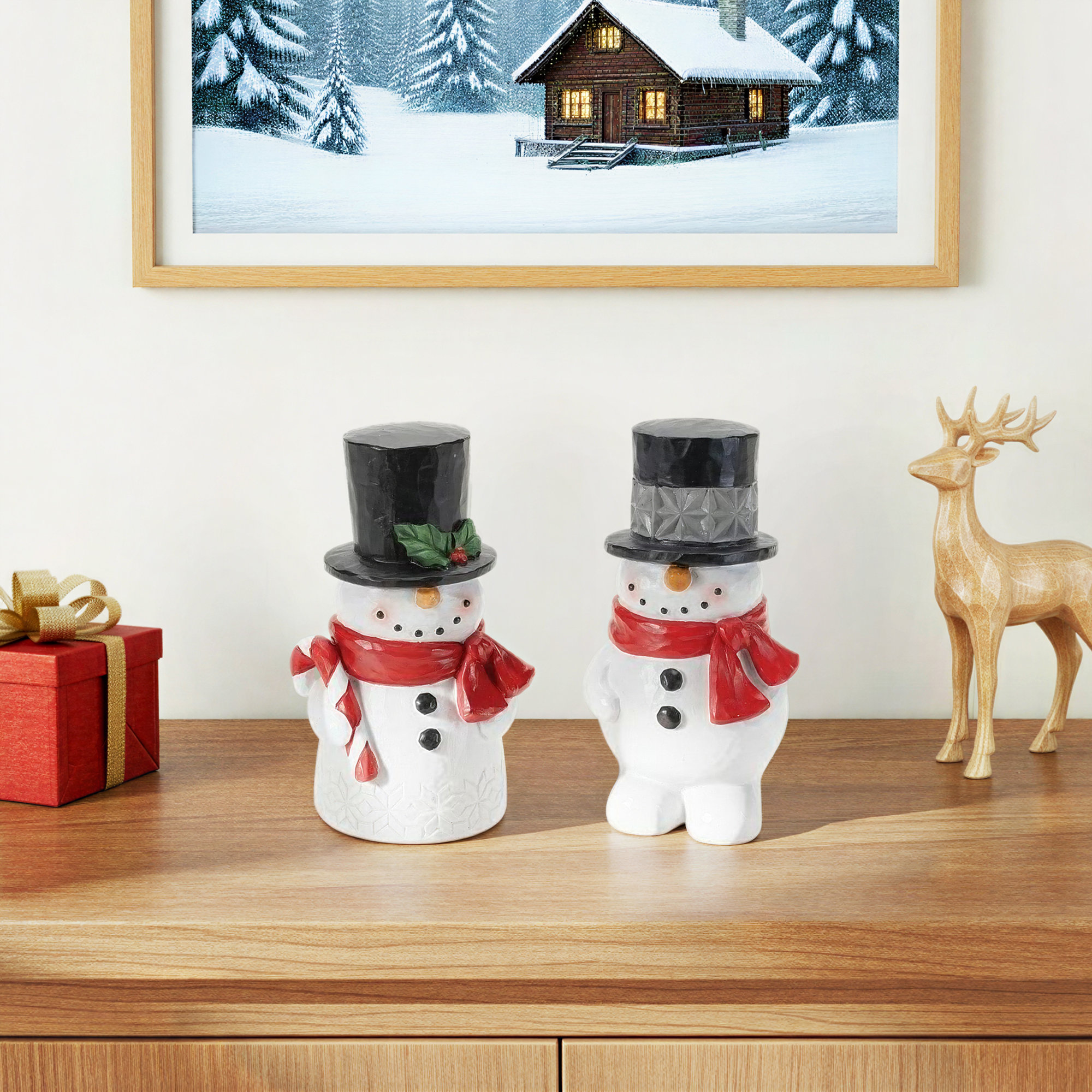 Winter Snowman Figurine (Set of 2)