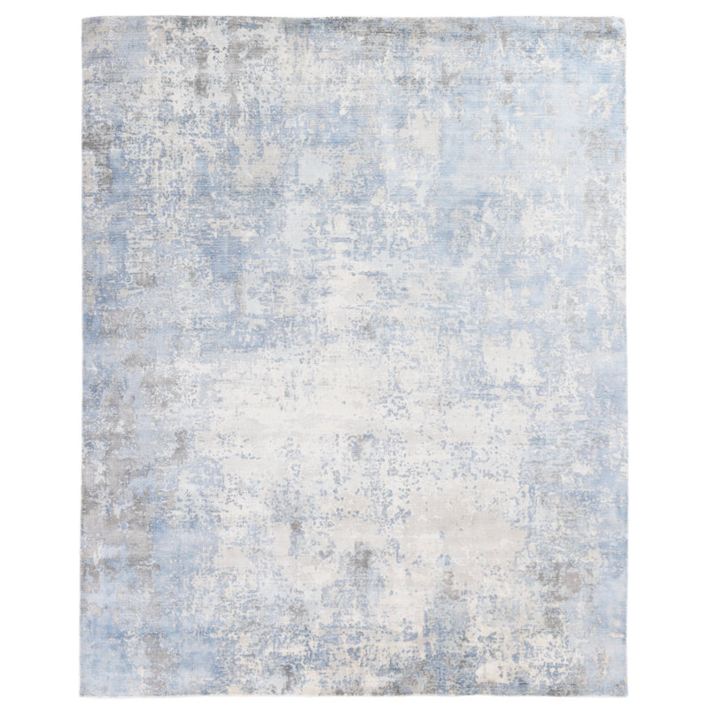 Murano Hand Knotted Area Rug, Rectangle 9' x 12', Blue/Silver