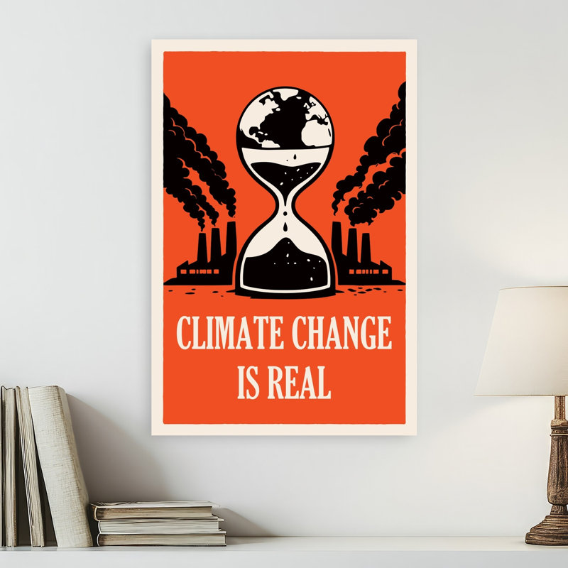 Terre, sablier, climat, avertissement industriel, architecture contemporaine, impression d'art mural, 24" H x 16" W