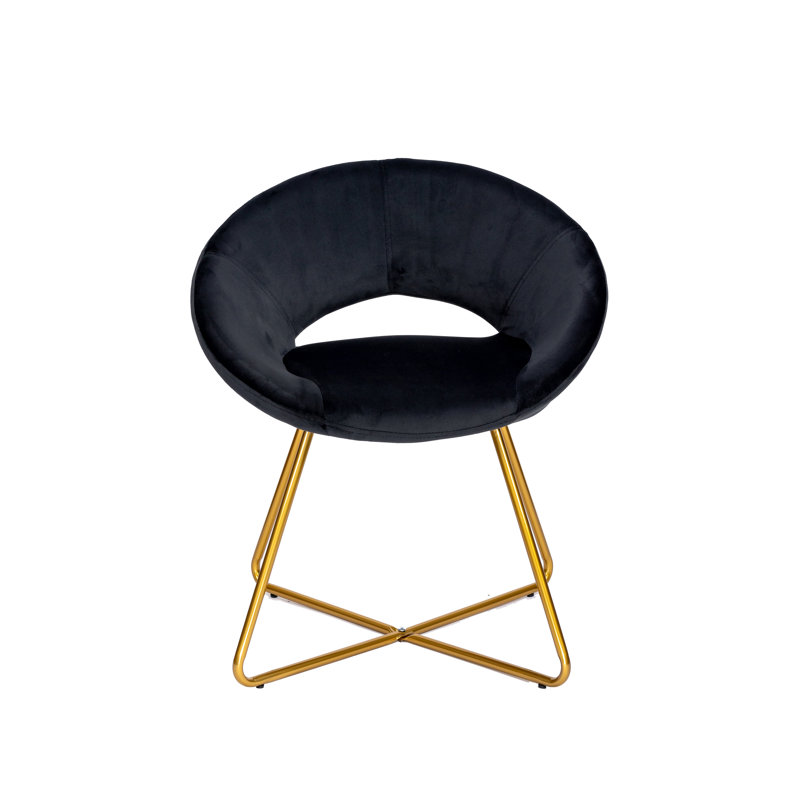 Kendleton Velvet Accent Chair with Gold Metal Legs, Black
