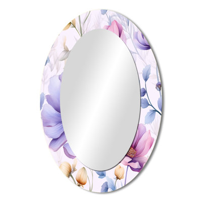 Pink And Blue Petunia On White II - Traditional Oval Wall Mirror
