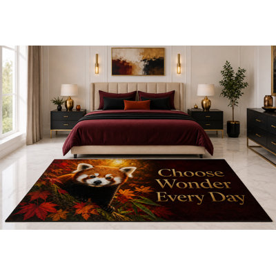 "Ultra Thin" 5' x 7' Red Panda Choose Wonder Every Day Area Rug for Kids Room, Bedroom, Living Room and Home Office, Soft Low Pile Carpet with Non-Slip Silicone Backing
