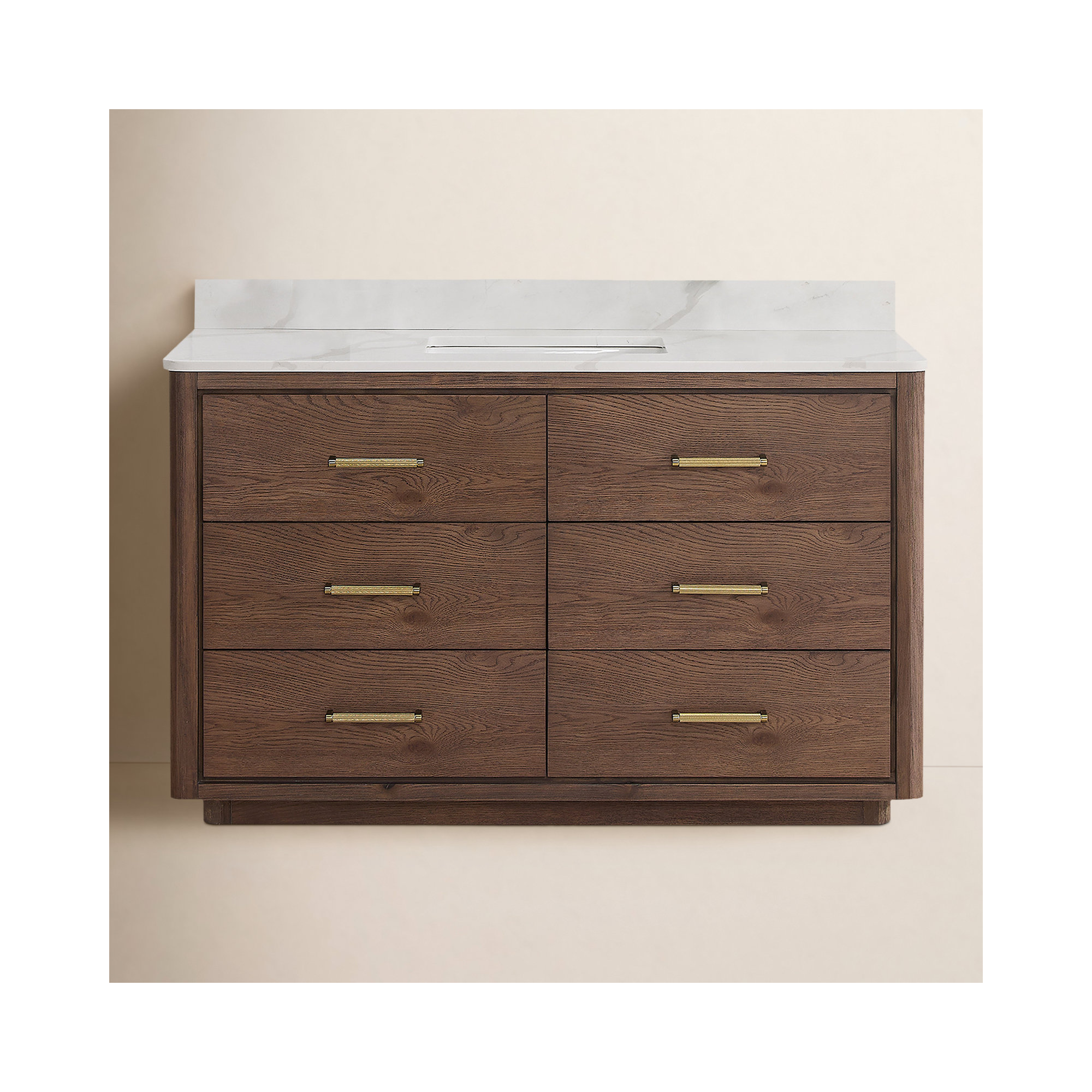Porto 55'' Single Bathroom Vanity, Gold, Dark Brown Oak