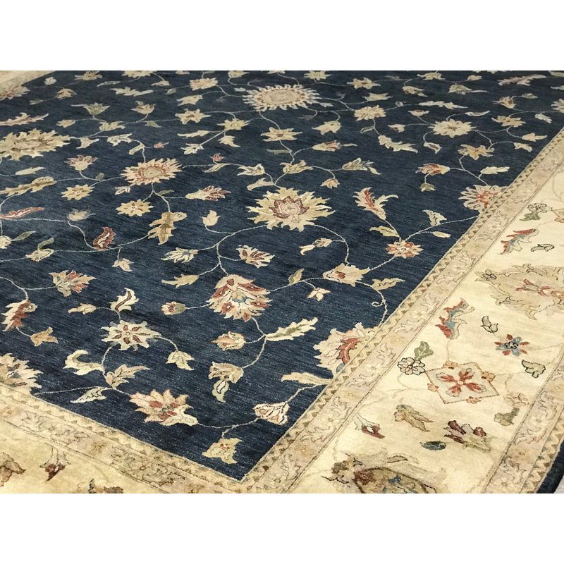 Tapis bleu et doré de haute qualité noué à la main