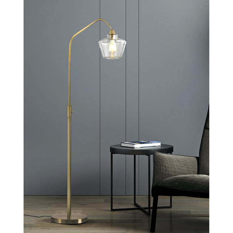 Fatos 66'' Accent Floor Lamp, Clear, Brushed Brass