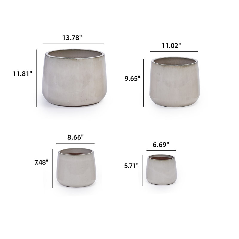 Indoor/Outdoor Modern Ceramic Pot Planter with Drainage Hole(Set of 4), White