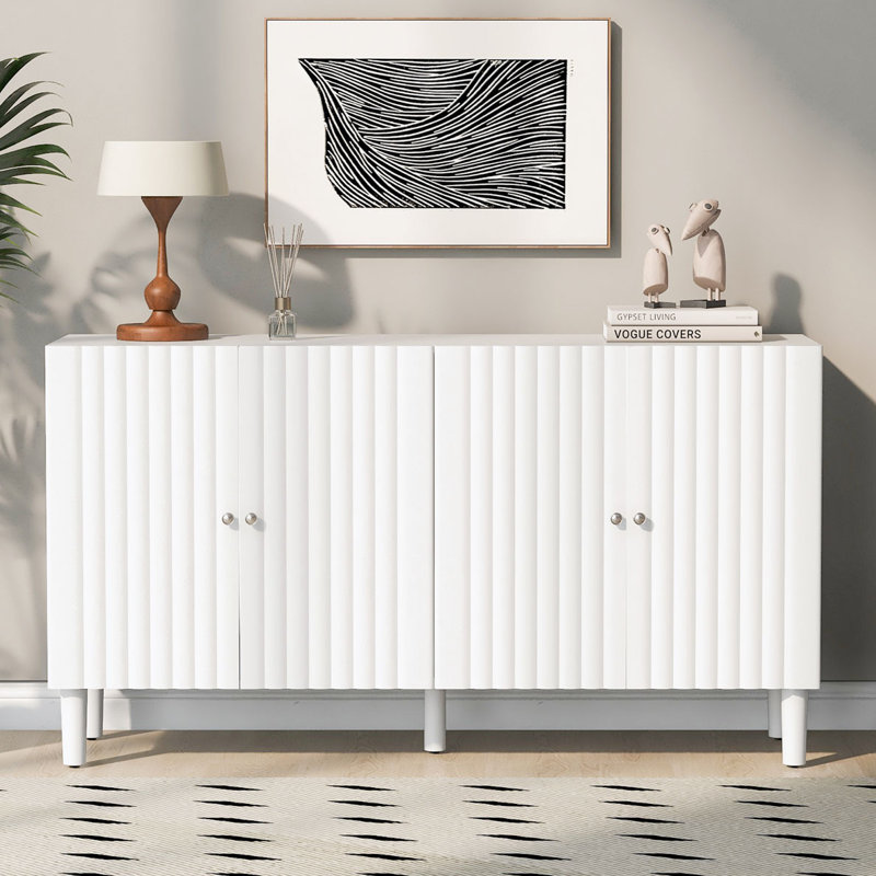 Four-Door Sideboard with Sleek Metal Handles, Navy Blue