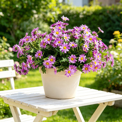 Paquet de 3 bouquets de marguerites artificielles de 14 po, fausses fleurs de ferme pour l'intérieur et l'extérieur