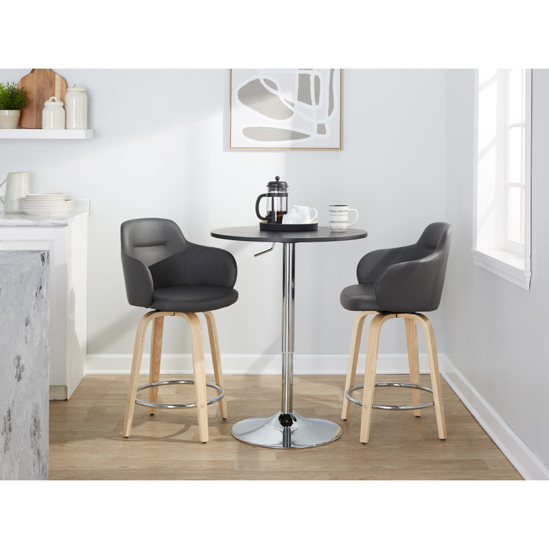 Boyne Swivel Upholstered Counter Stool, Gray, Natural/Chrome