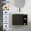 Meuble-lavabo mural moderne en chêne foncé avec lavabo en céramique pour petits espaces