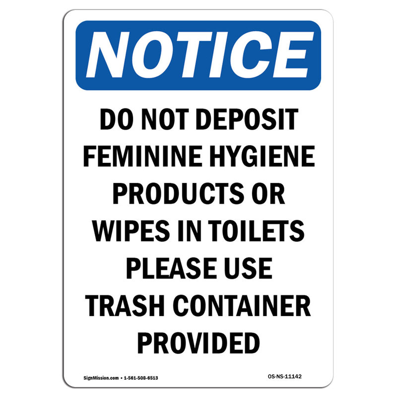 Panneau «Do Not Depot» sur l'hygiène féminine, H 24 po x l 18 po x P 0,1 po