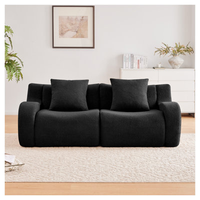 Canapé modulaire à 2 places en tissu noir Teddy