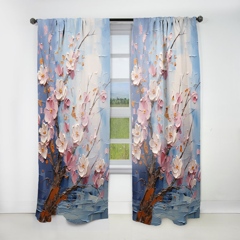 Asian Art Sakura Serenity I - Global Curtain - Velvet Room Darkening - 1 Panel, 52" W x 90" L