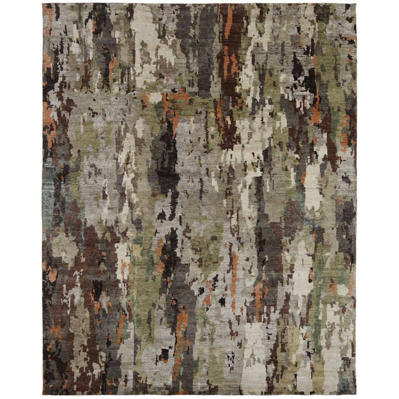 Tapis noué à la main Jaiden Woodland Mist, Rectangle 9 pi x 12 pi