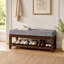 Banc d'entrée en bois d'hévéa massif avec coussin rembourré et étagère à chaussures intégrée, banc de rangement capitonné pour hall d'entrée, couloir ou salon