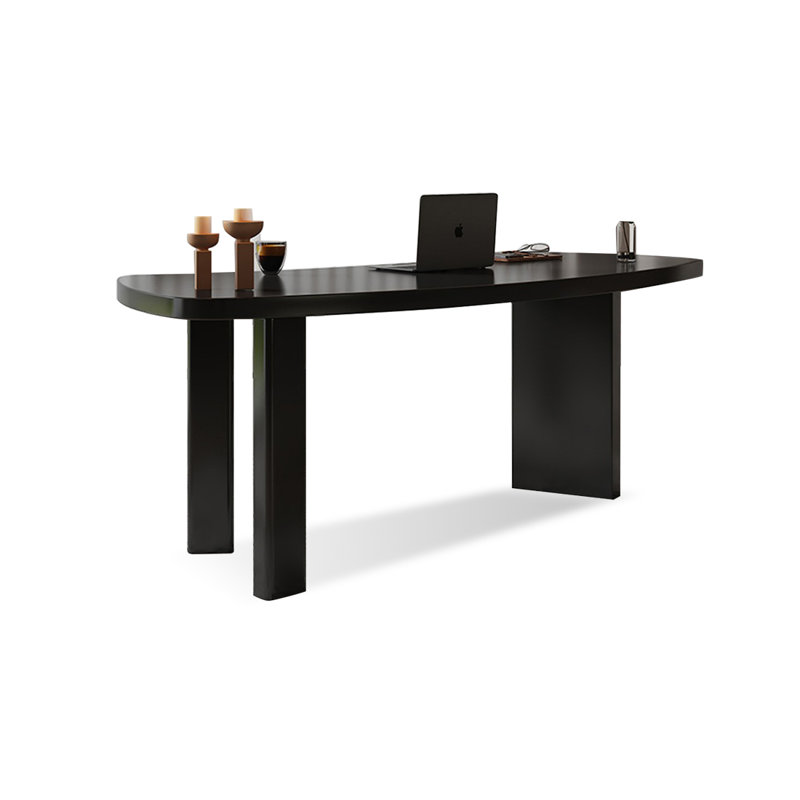 Bureau d'écriture en bois massif noir courbé, H 29,53 po x l 94,49 po x P 35,43 po