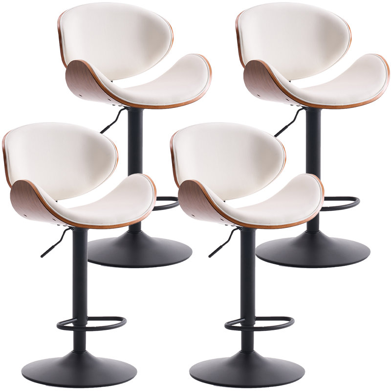 Swivel Adjustable Height Bar Stools Pu Leather Counter Stools With Bentwood Back For Bar, Kitchen And Dining Room, White, 4