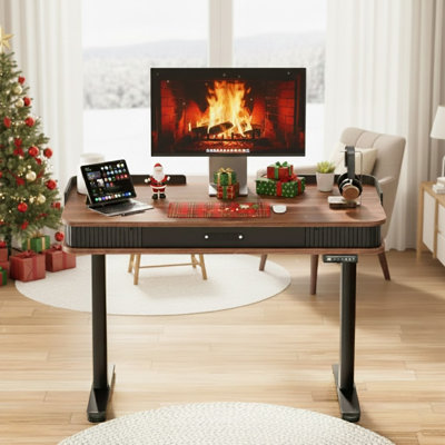 Height adjustable rectangle electric standing computer desk  home office desk with drawers Marshun