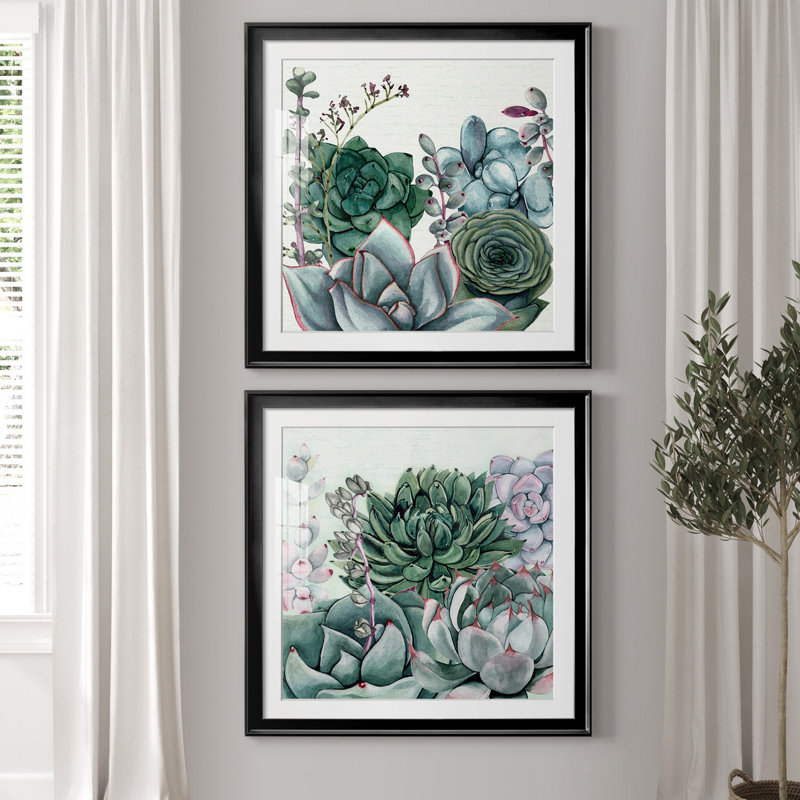 «Succulent Garden I», ensemble de 2 reproductions d'art sur toile, H 26,5 po x l 53 po x P 1,5 po, Toile avec cadre noir