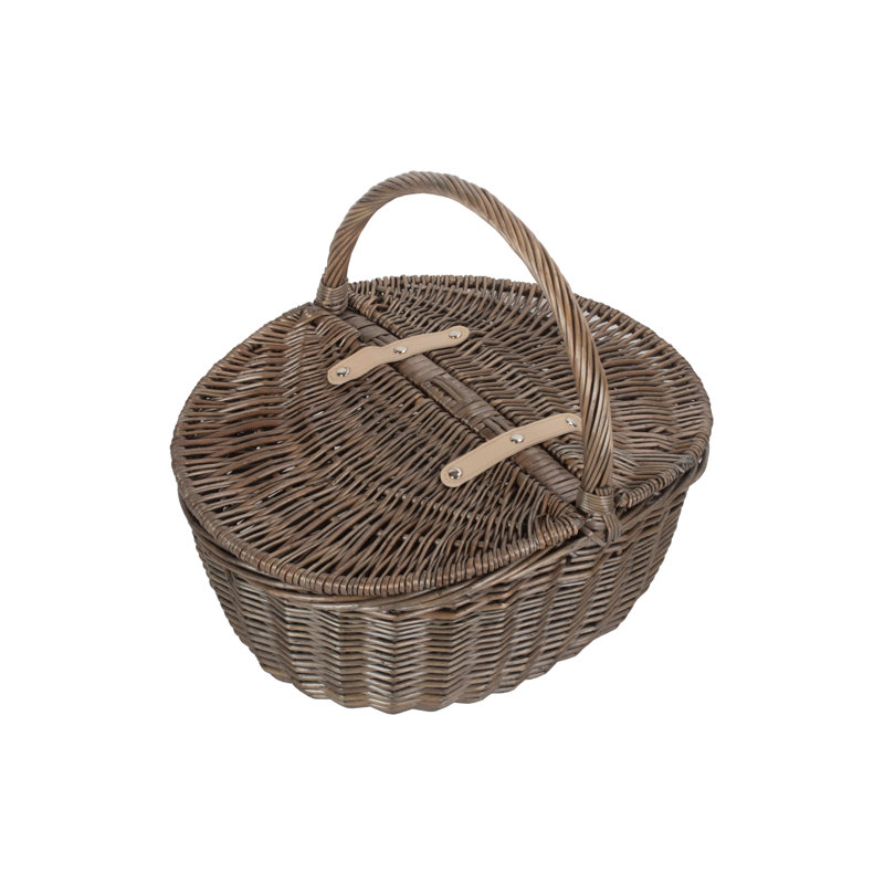 Wicker Unlined Oval Picnic Basket, Antique