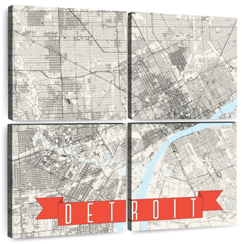 Aliaz Detroit Grid Map, 26" H x 26" W