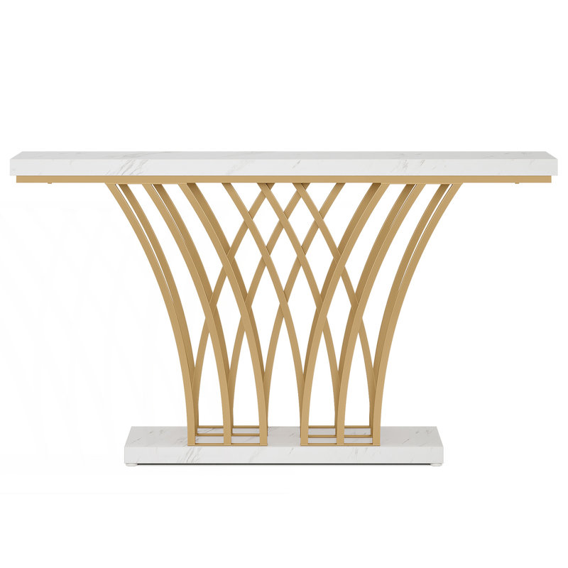 Console Table, Modern Faux Marble Entryway Table With Grid Metal Base, Behind Couch Table