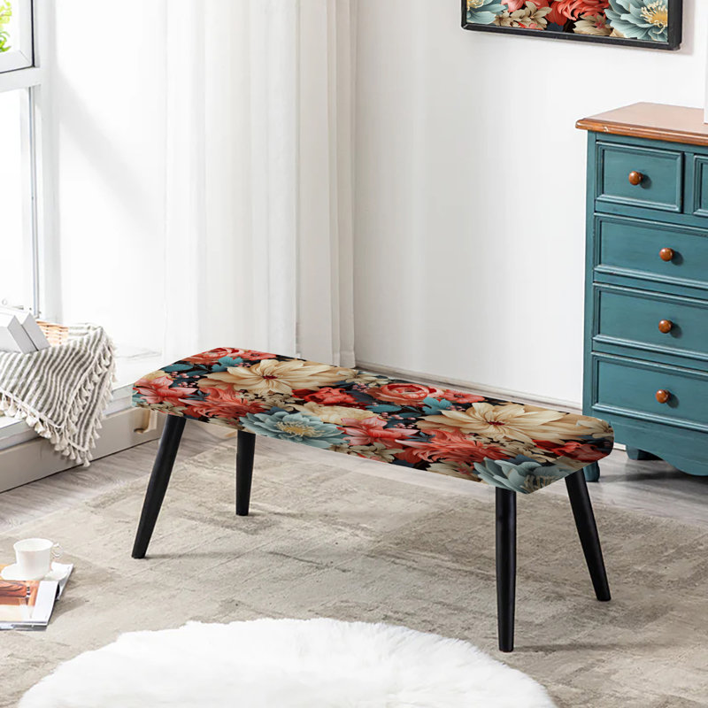 Pink Boho Floral Harmony - Banc rembourré floral noir