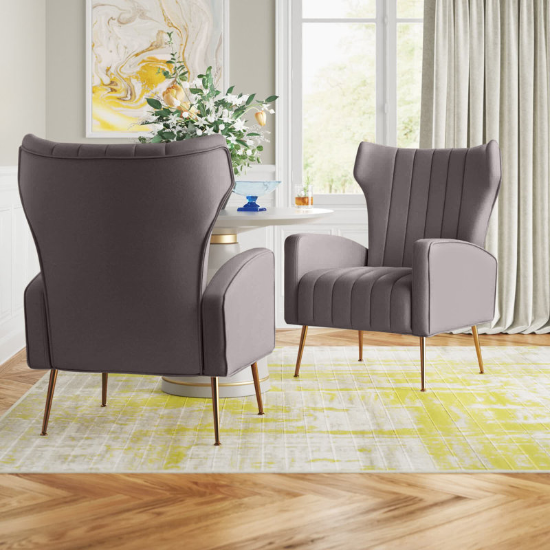 Milana 27" Wide Velvet Wingback Chair, Gray Velvet