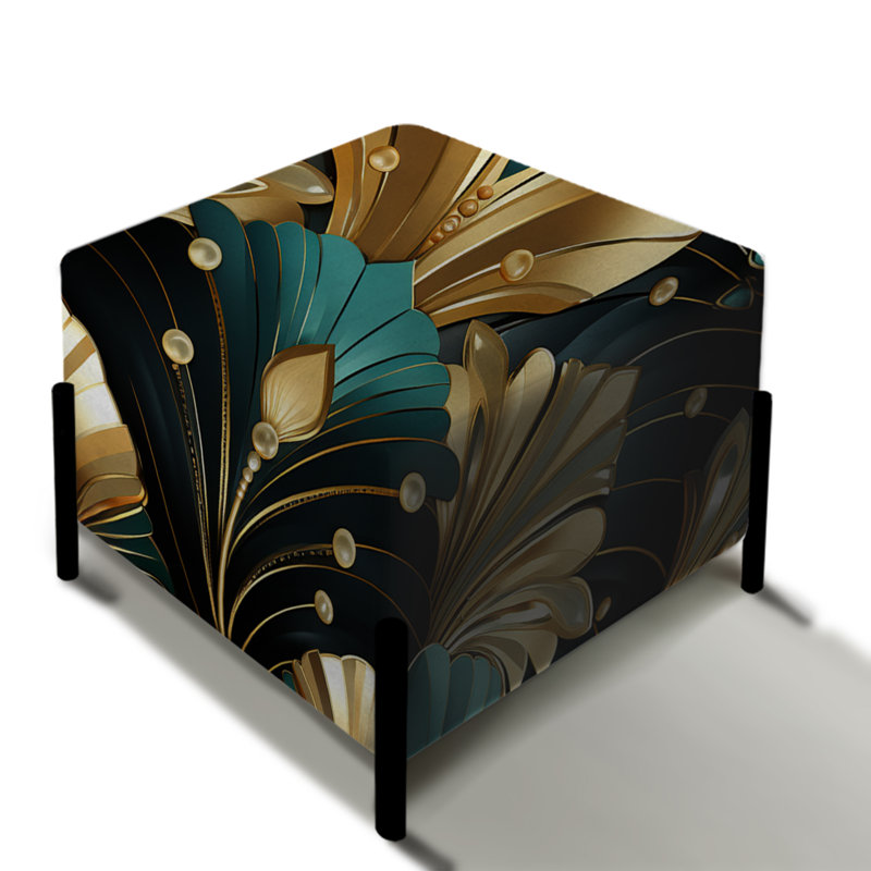 Or riche et émeraude motif Art déco glam - repose-pieds carré damassé