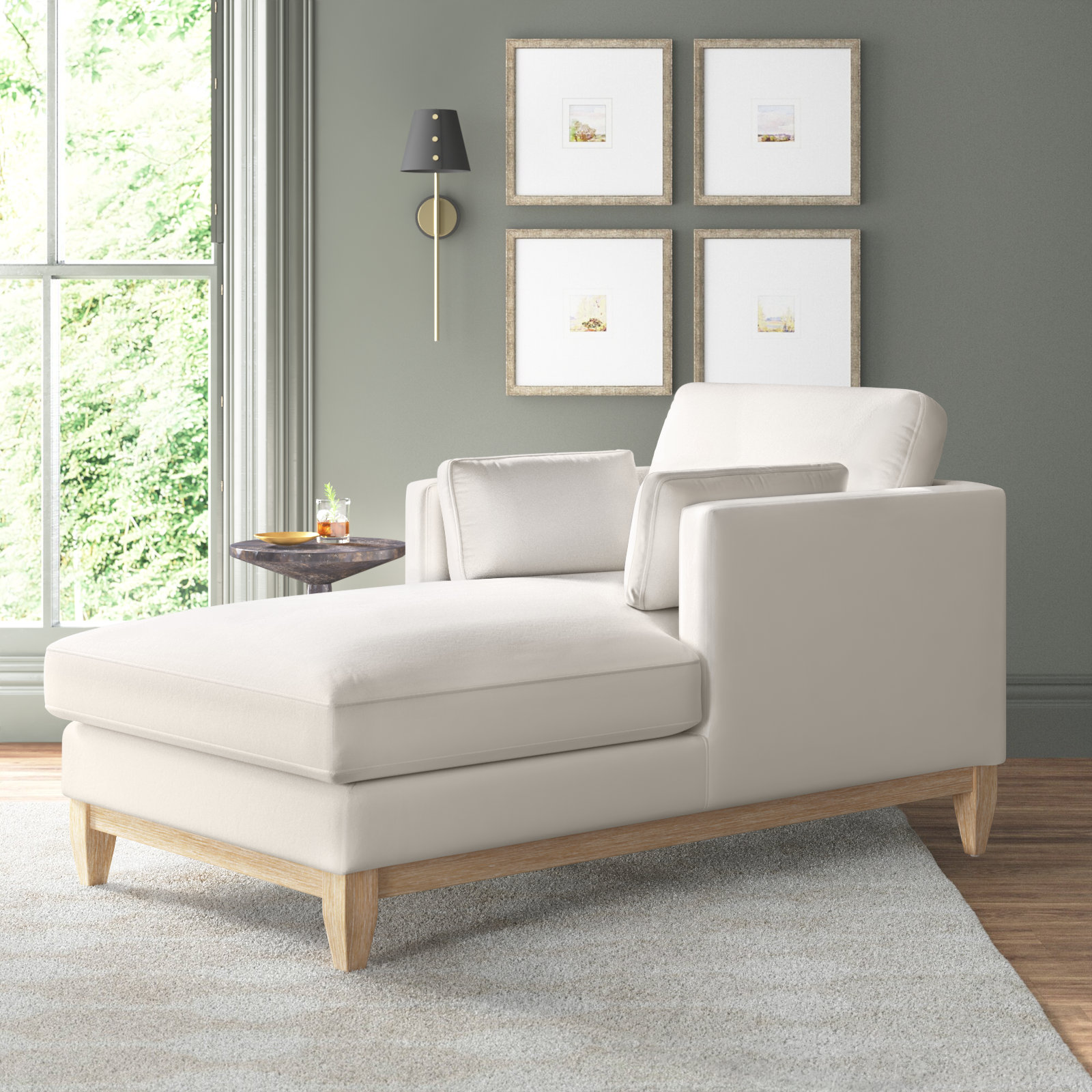 Pera Upholstered Chaise Lounge, French Beige Velvet