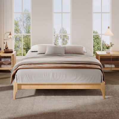 Platform Bed Frame Full Size 12 Inch Solid Dry Bamboo Wood, With Wood Slat And Metal Material Support