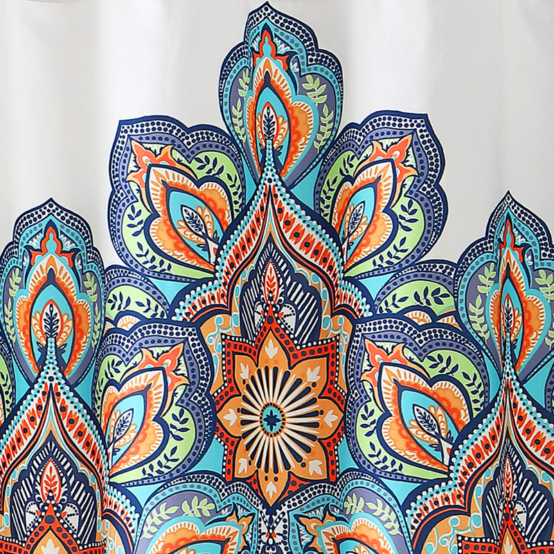 Rideau de douche bohémien imprimé Pandora, 72 po x 72 po, Orange/bleu
