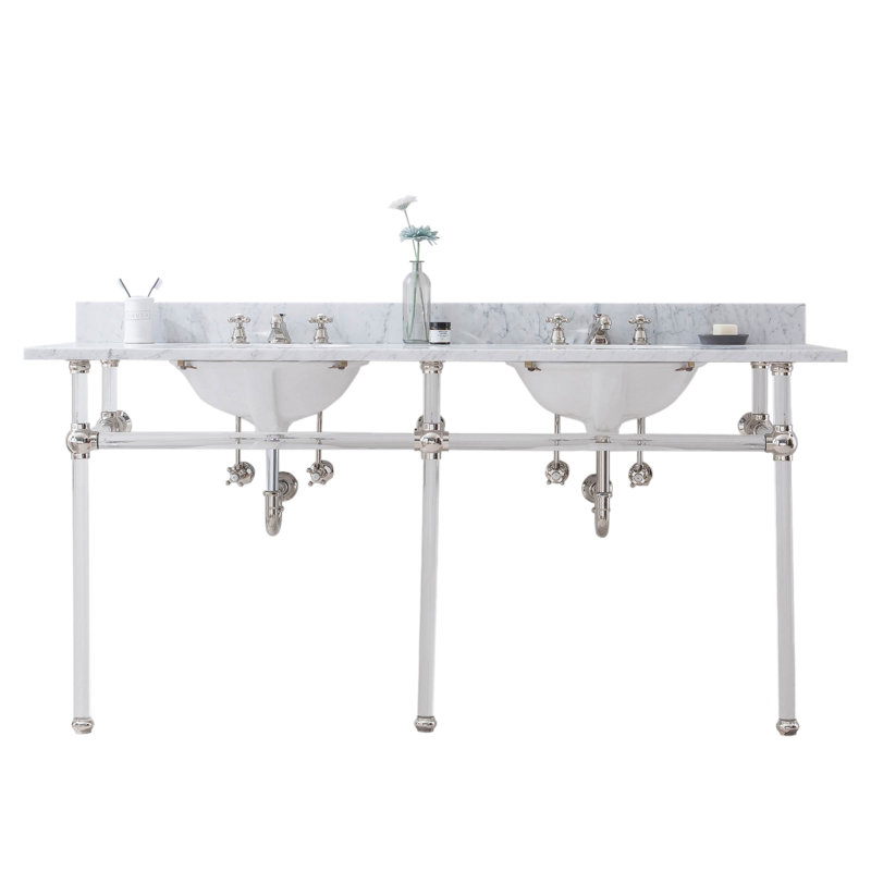 Empire Stone Oval Console Bathroom Sink with Faucet and Overflow, Polished Nickel