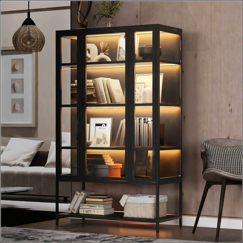 Vitrine en fer avec porte en verre et lumières DEL pour objets de collection, figurines et trophées - Idéal pour la maison, le bureau et les magasins