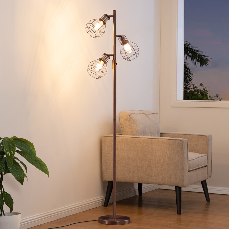 Lampe sur pied à branches 65 po avec ampoules à intensité variable et interrupteur rotatif Rasch, Cuivre rouge antique