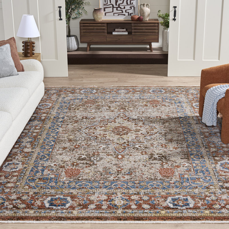 Tapis performance oriental Broomhedge Bijar, Carré 5 pi, Brown/Rust