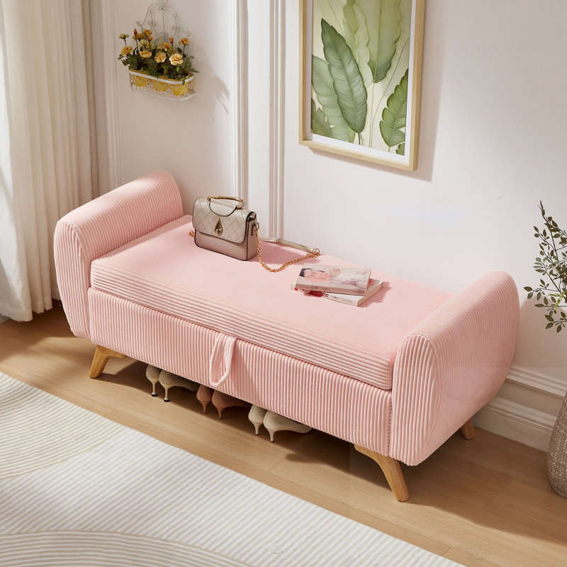 Banc rembourré avec rangement, Rose, Rose