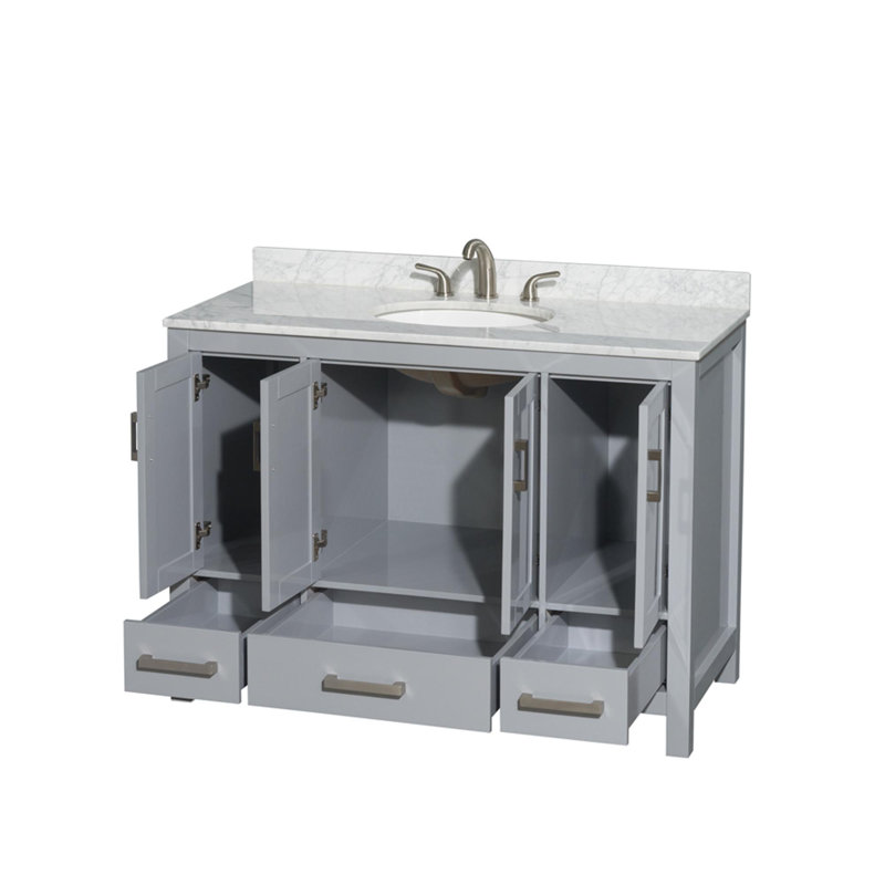 Sheffield 48" Single Bathroom Vanity Set, White Carrera Marble, Gray