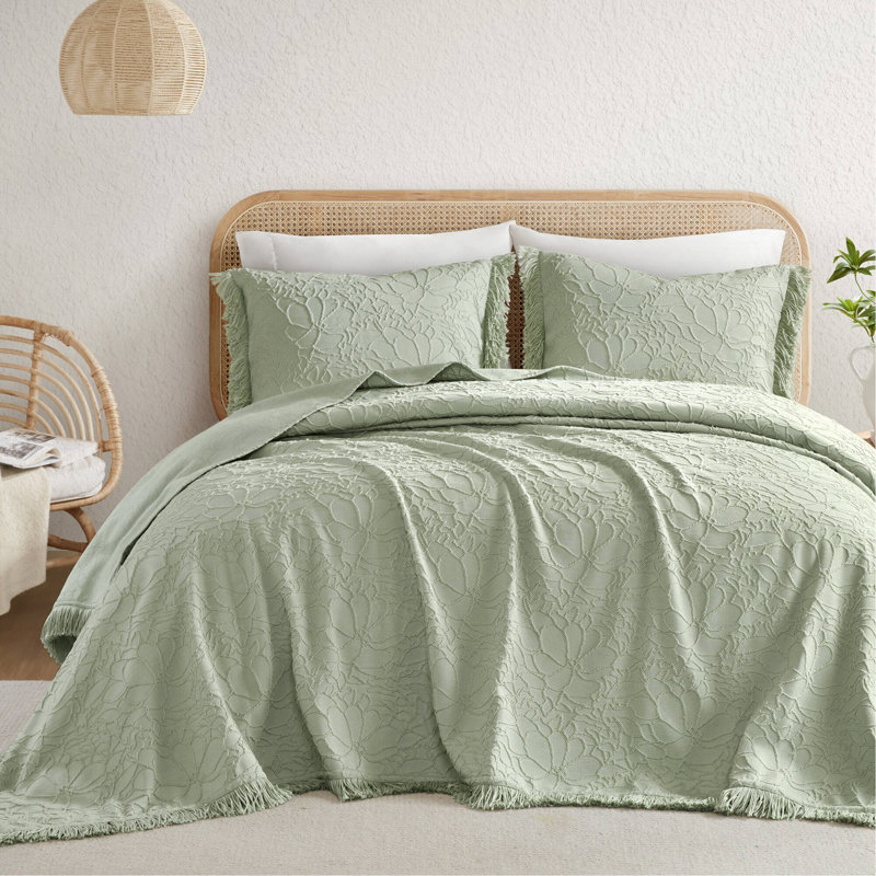 Ensemble de couvre-lit très grand 3 pièces, Couvre-lit de très grande taille et 2 taies déco, Vert