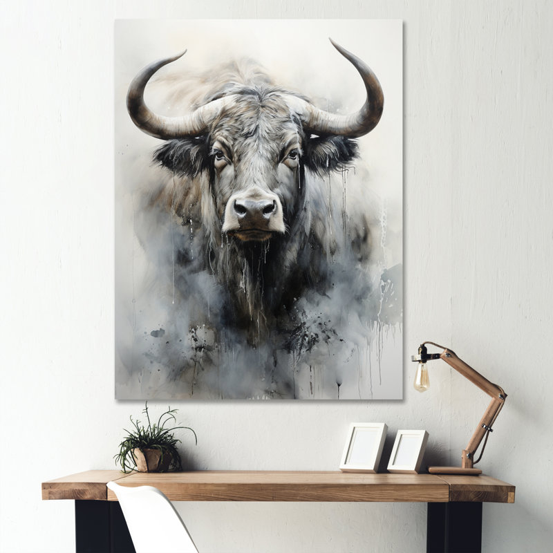" Asian Art Yaks Sumi I ", Wrapped Canvas, 20" H x 12" W x 1" D