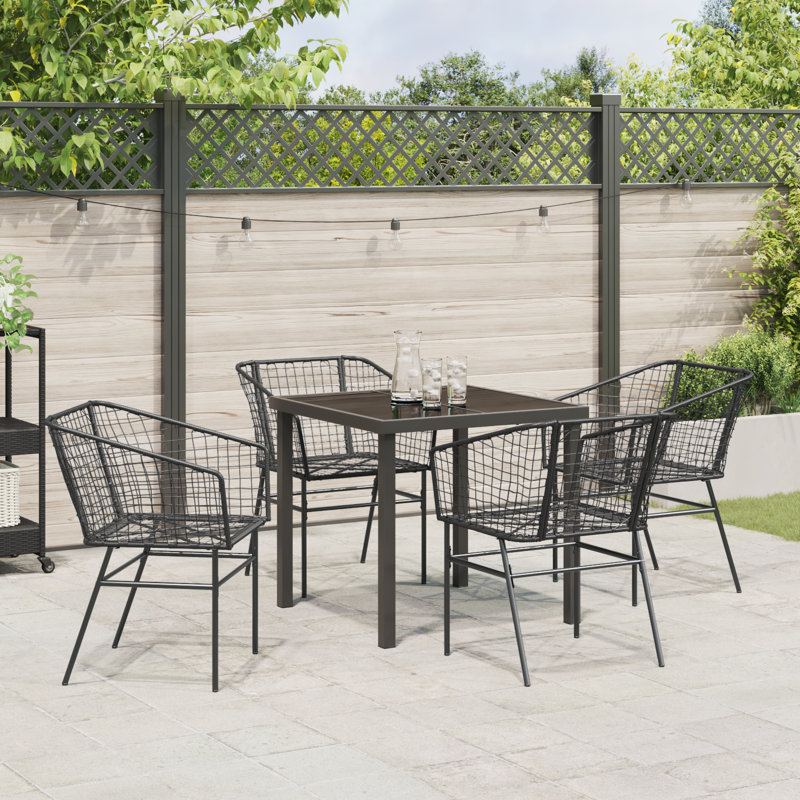 4 - Person Patio Dining Set with, 73cm H x 80cm W x 73cm D, Black