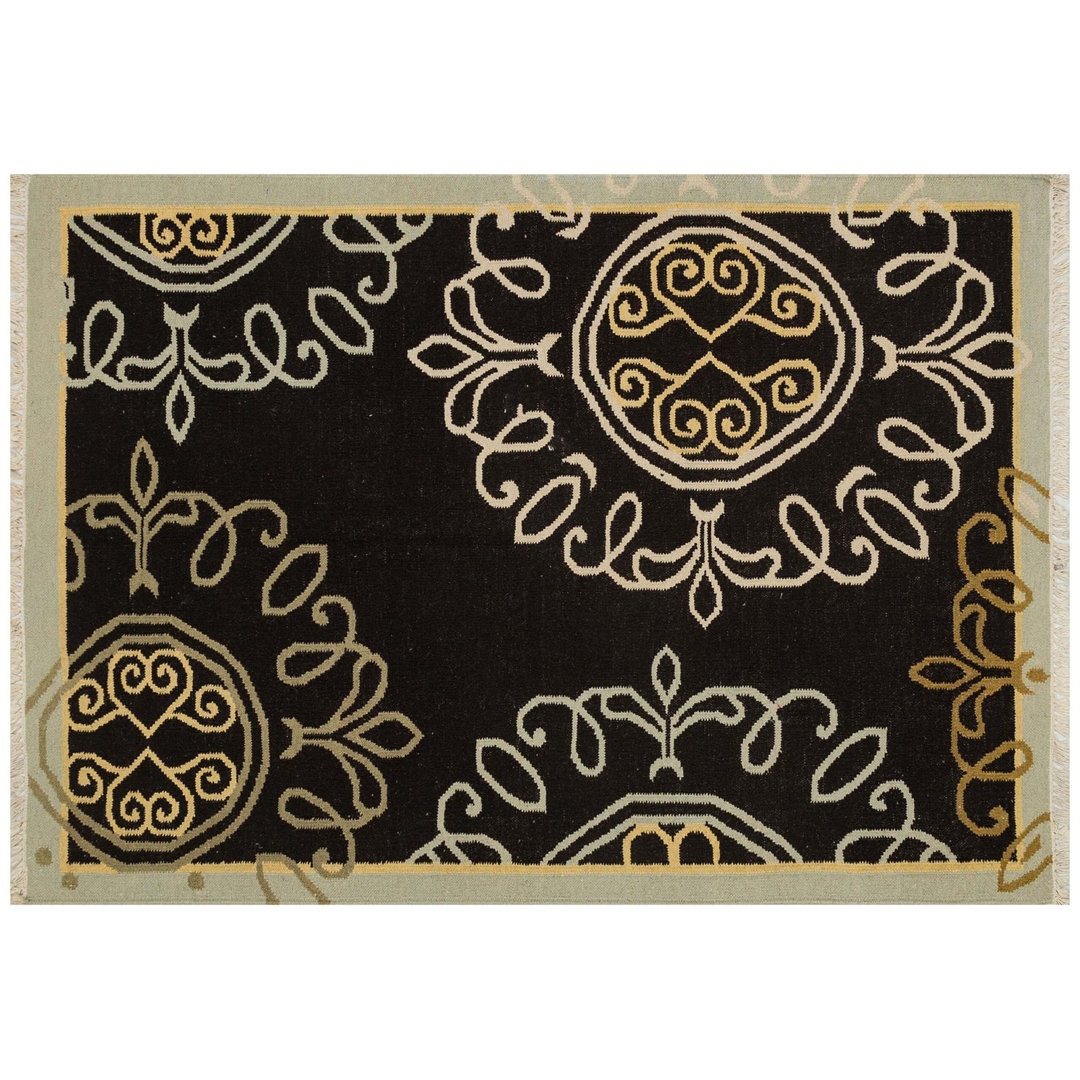 Kilim Brown Geometric Wool Handmade Area Rug