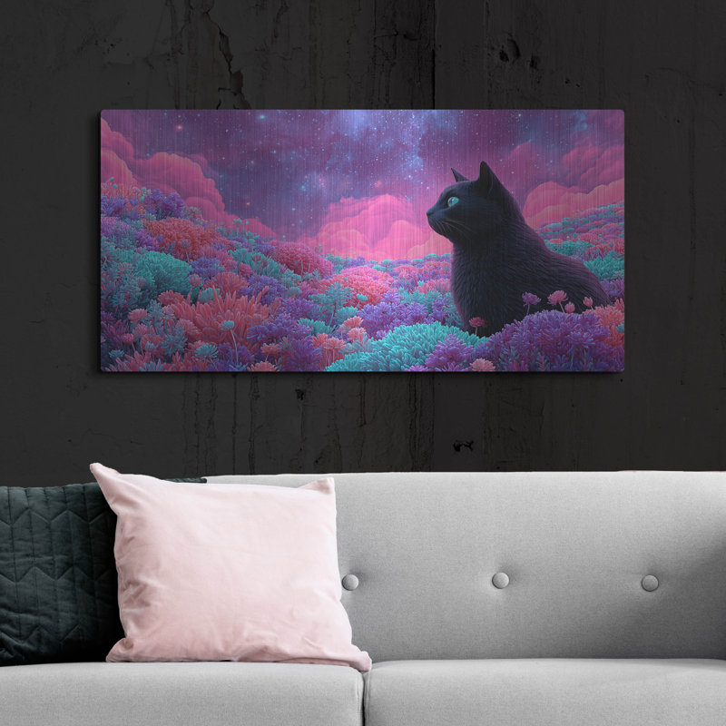  «Black Cat Cosmic Meadow» par Ann Klee, art mural en métal, 48 po x 24 po, H 24 po x l 48 po
